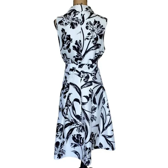 Jessica Howard Dress Sleeveless Fit & Flare Eggshell White Black Floral Sz 16 - Picture 2 of 8